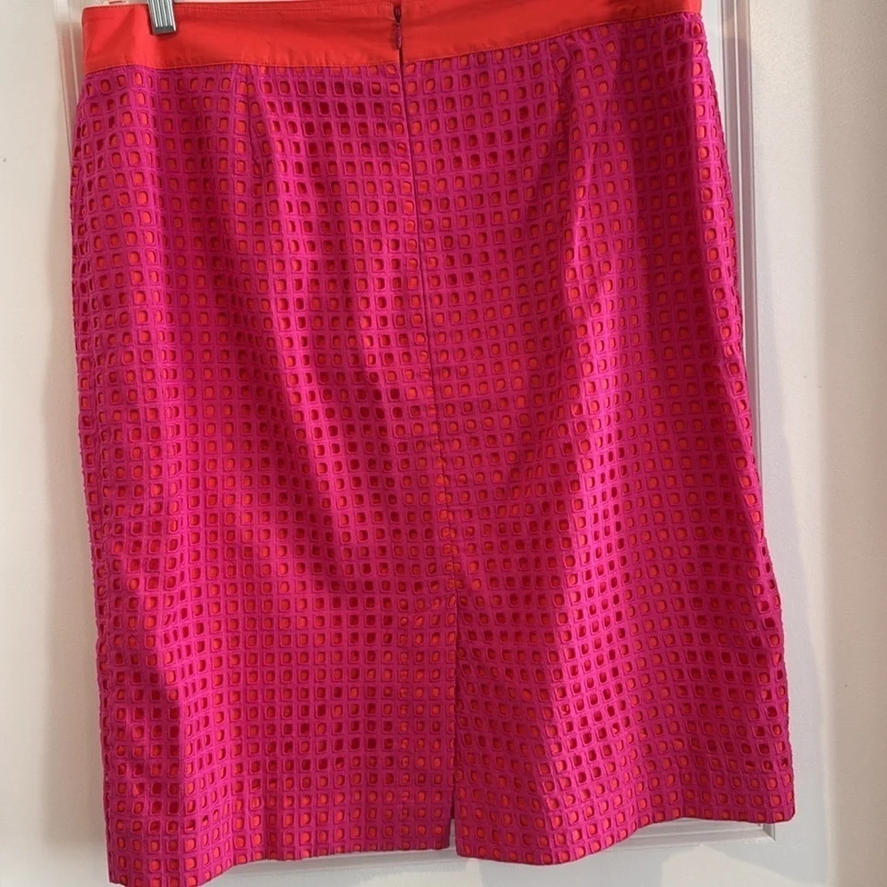 Talbots pink orange cut out double layer, cotton pencil skirt 14